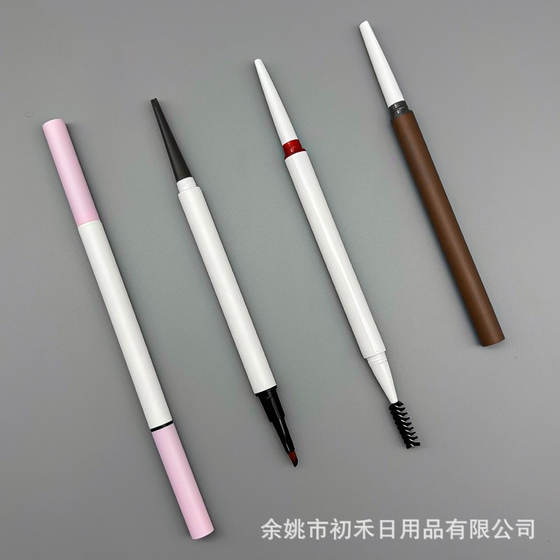 化妆品眉笔包材极细双头/单头自动旋转 空管带刷小圆头三角黑色图2