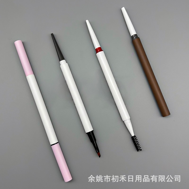 化妆品眉笔包材极细双头/单头自动旋转 空管带刷小圆头三角黑色图3