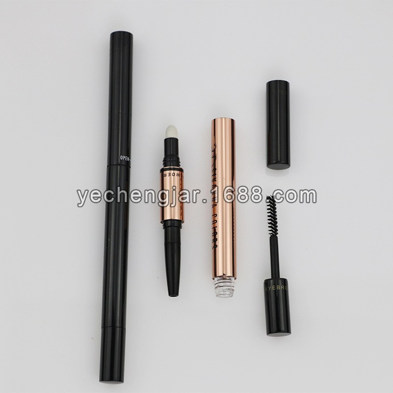 东南亚电商热卖三合一眉笔包材2.5g铝塑壳三头气垫眉粉眉膏带刷子