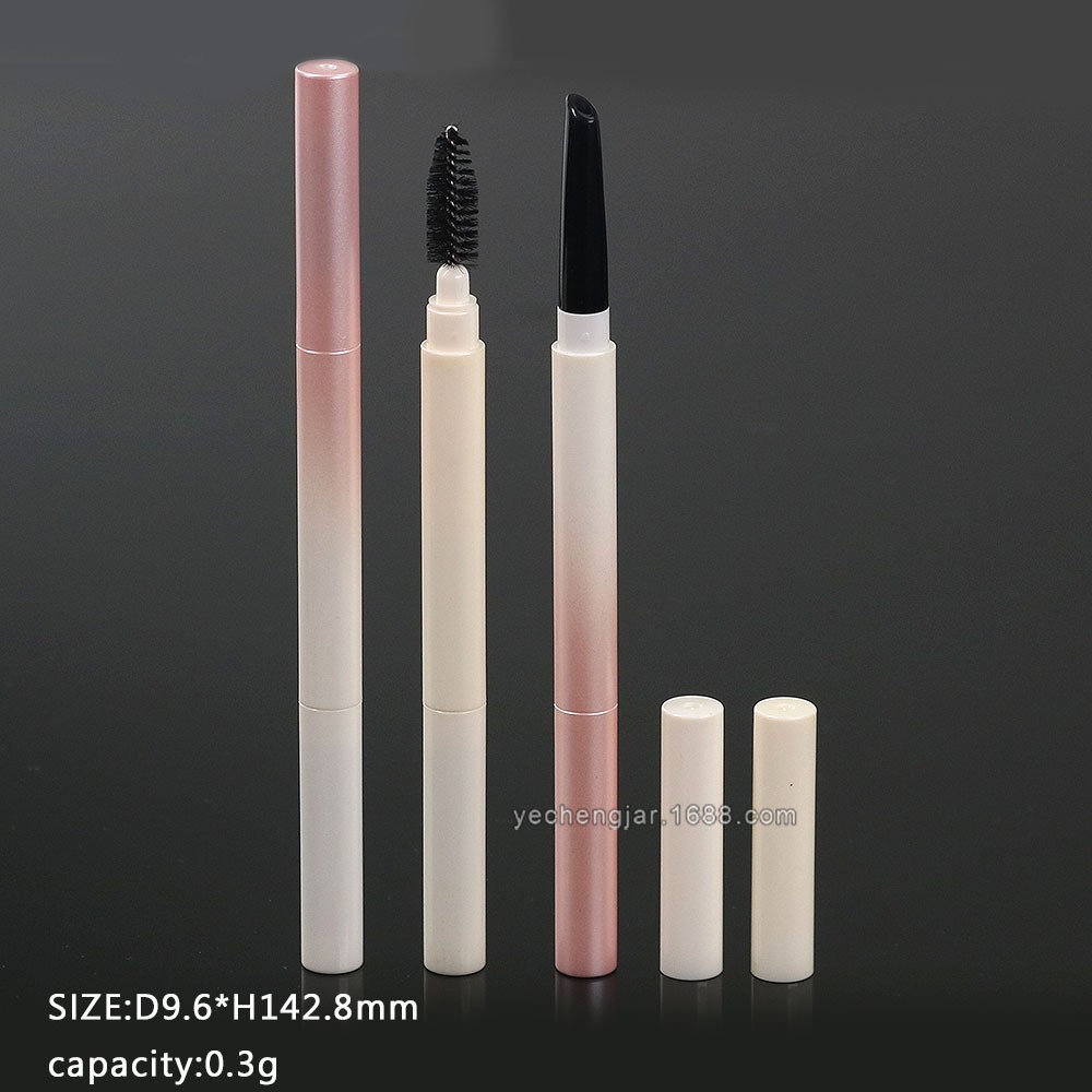 乳白奶油色眉笔管双头包材带眉刷 椭圆形内粉芯0.3g 电商跨境爆款