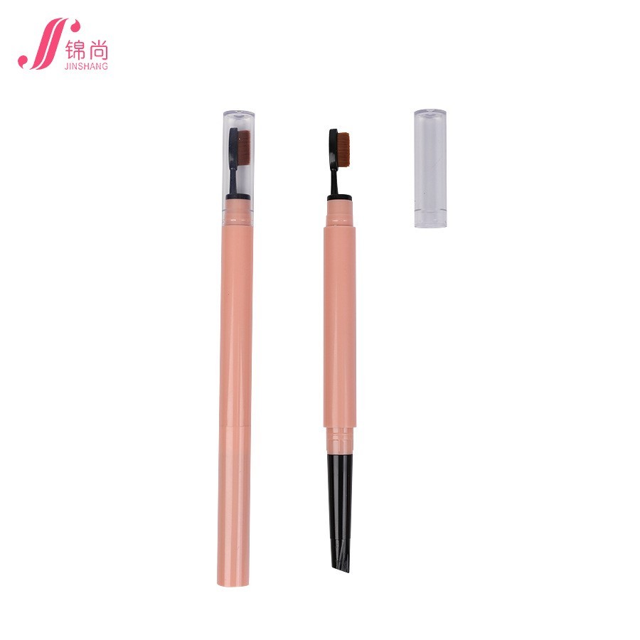 品牌印刷眉笔包材 双头自动旋转眉笔带牙刷型软毛 牙刷式毛刷