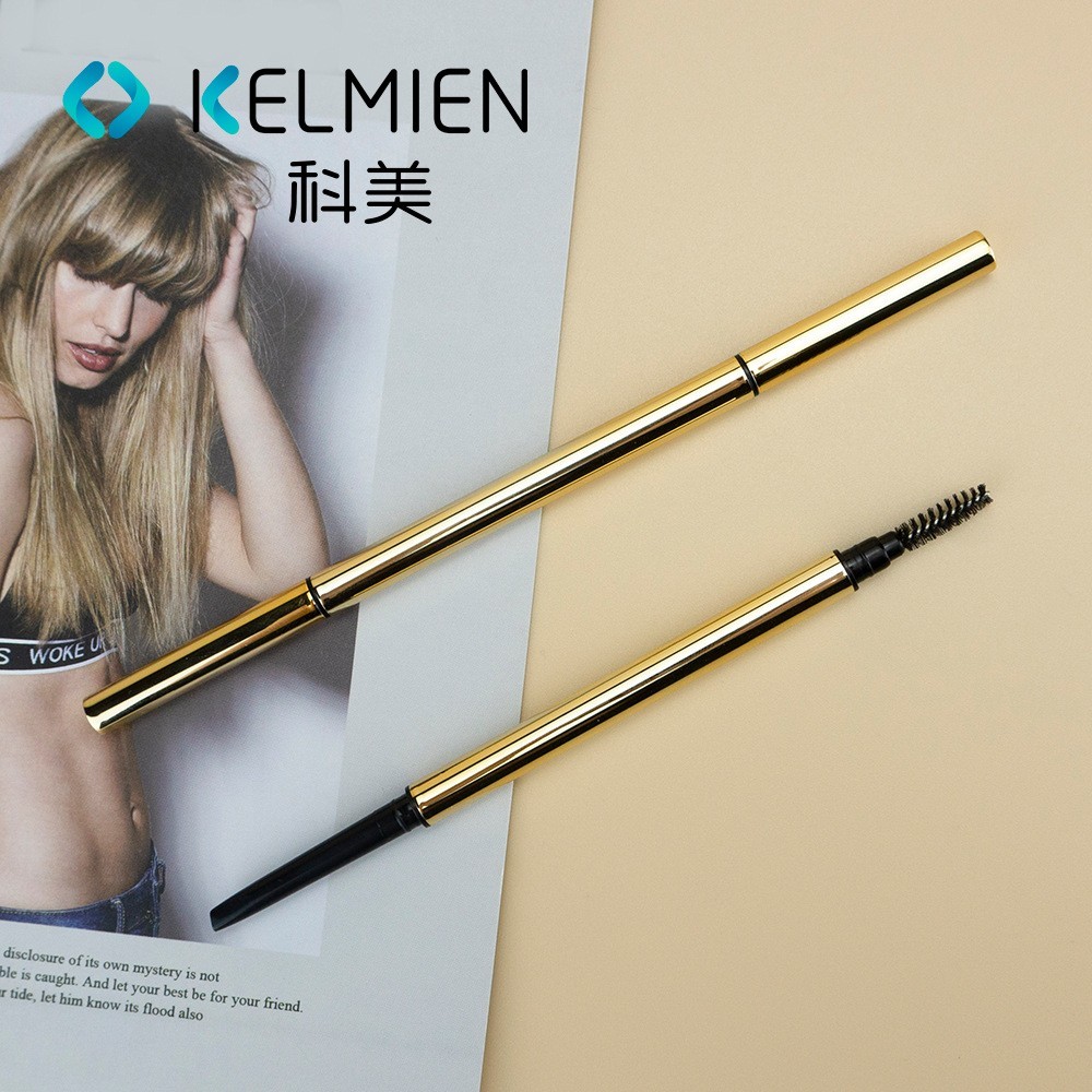 时尚黑金旋转双头眉笔管带刷 化妆笔空管包材厂