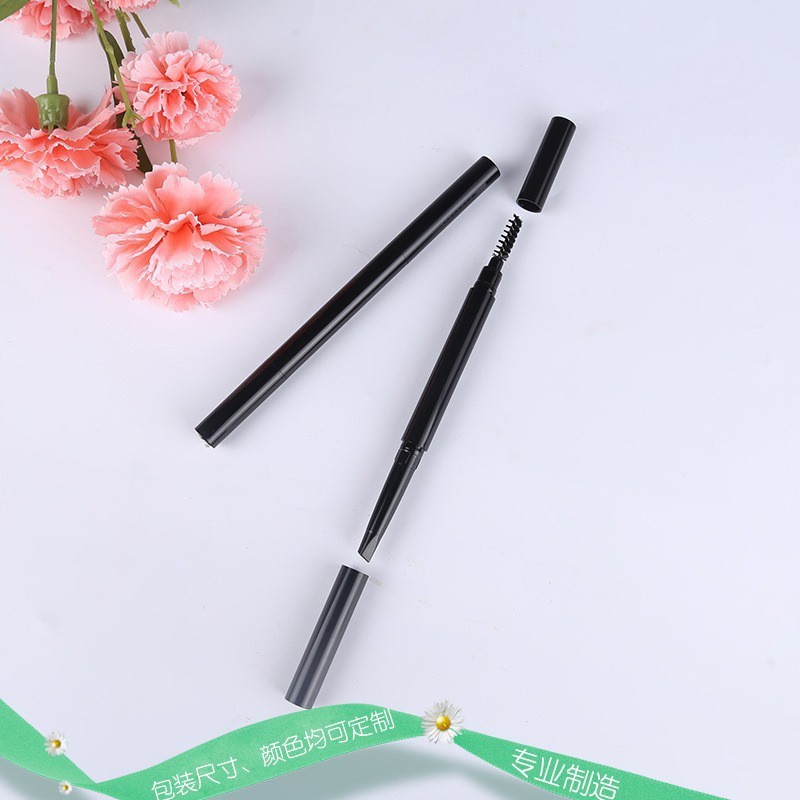 化妆品彩妆包材双头旋转眉笔 带眉刷双头眉笔亮黑眉笔空管包装图2
