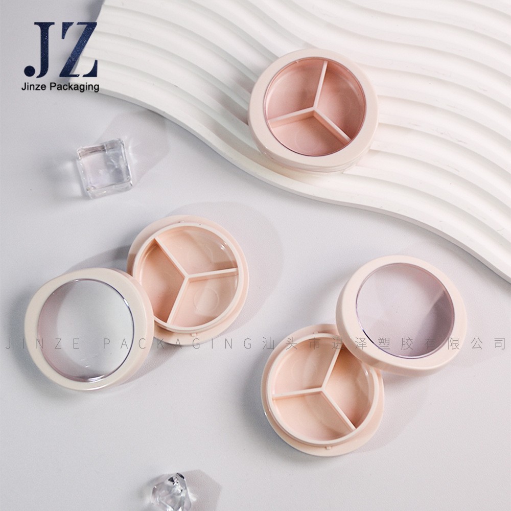 厂家定制 圆形 带天窗 三格 眼影盒 修容盒 塑料 空盒 包材图4