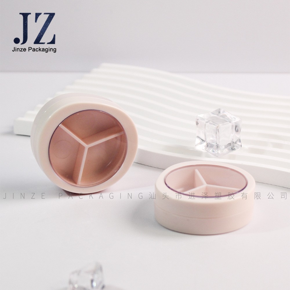 厂家定制 圆形 带天窗 三格 眼影盒 修容盒 塑料 空盒 包材图2
