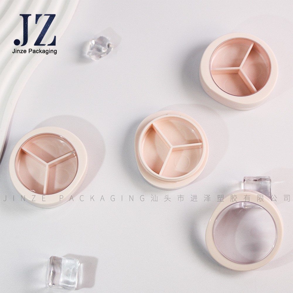 厂家定制 圆形 带天窗 三格 眼影盒 修容盒 塑料 空盒 包材图3