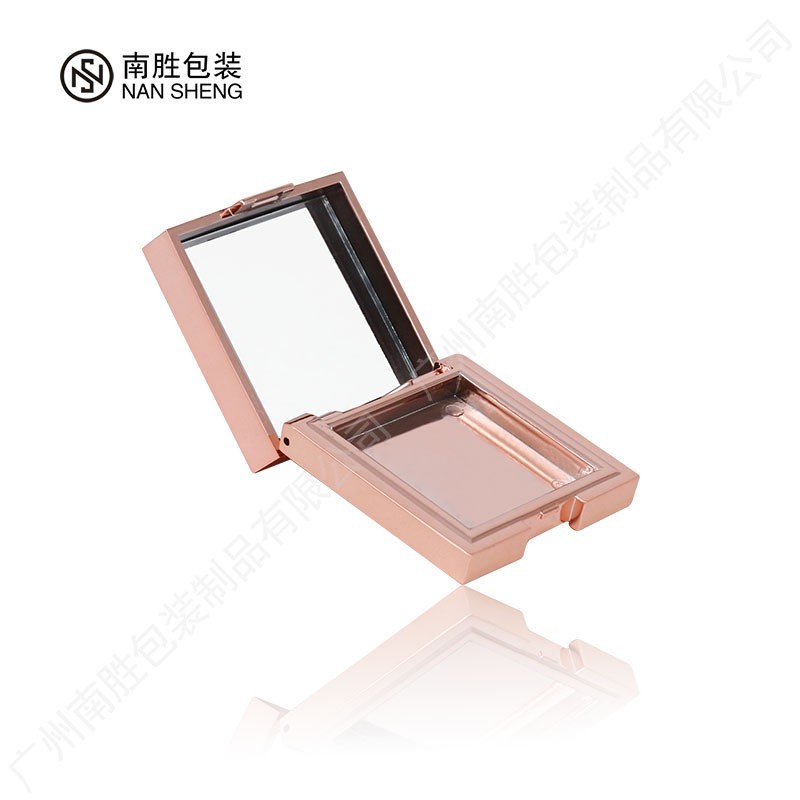 新款电镀方形粉饼盒 单格带化妆镜腮红包材 彩妆卡扣眼影空盒