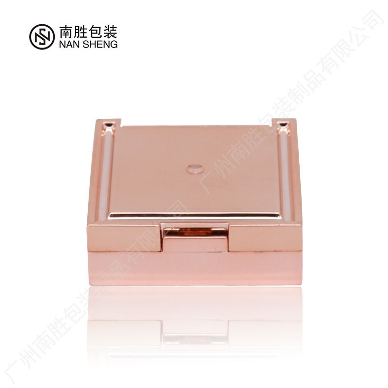 新款电镀方形粉饼盒 单格带化妆镜腮红包材 彩妆卡扣眼影空盒图2