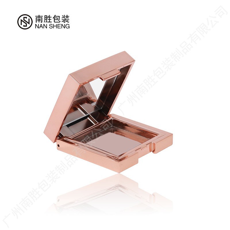 新款电镀方形粉饼盒 单格带化妆镜腮红包材 彩妆卡扣眼影空盒图5