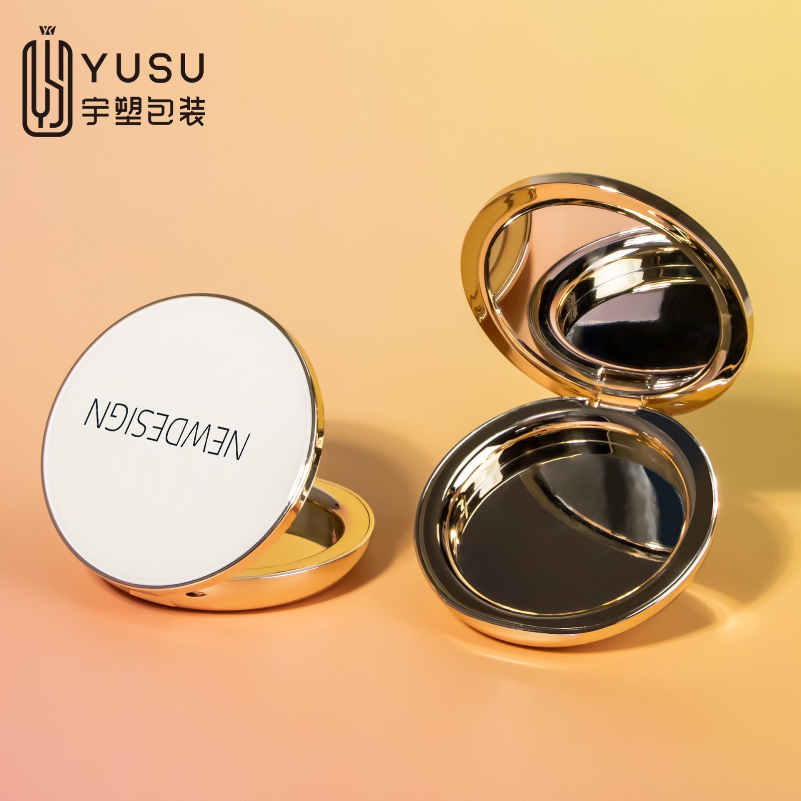 薄款粉饼 圆形带镜子便携补妆空盒彩妆包材腮红定妆粉收纳盒图2