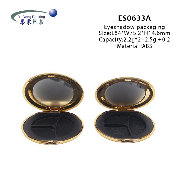 金色圆形三色眼影盒 腮红盒 高光盒化妆品包材图2