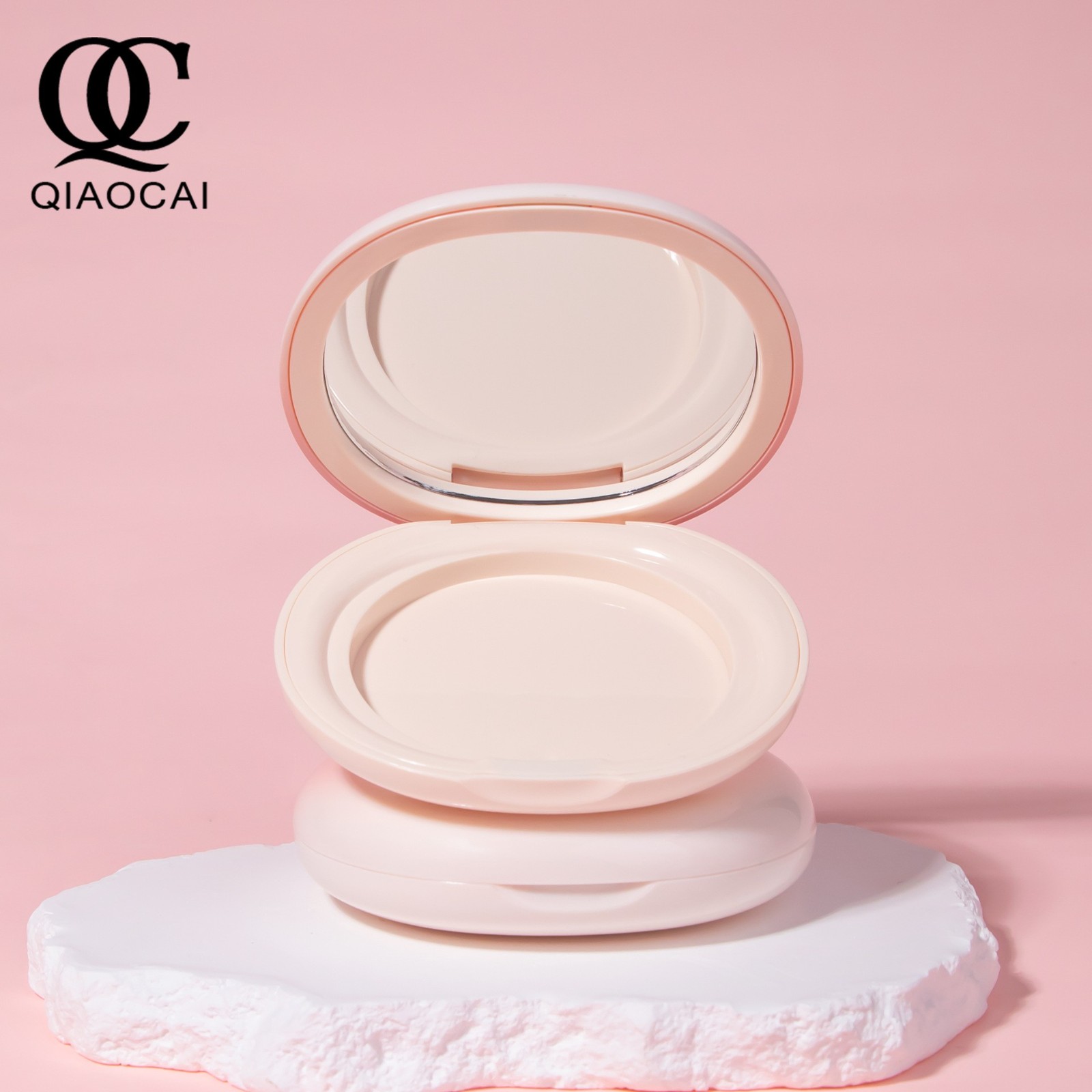 磁吸款粉饼盒渐变粉含镜子椭圆型高级质感粉饼腮红包材彩妆创意图4