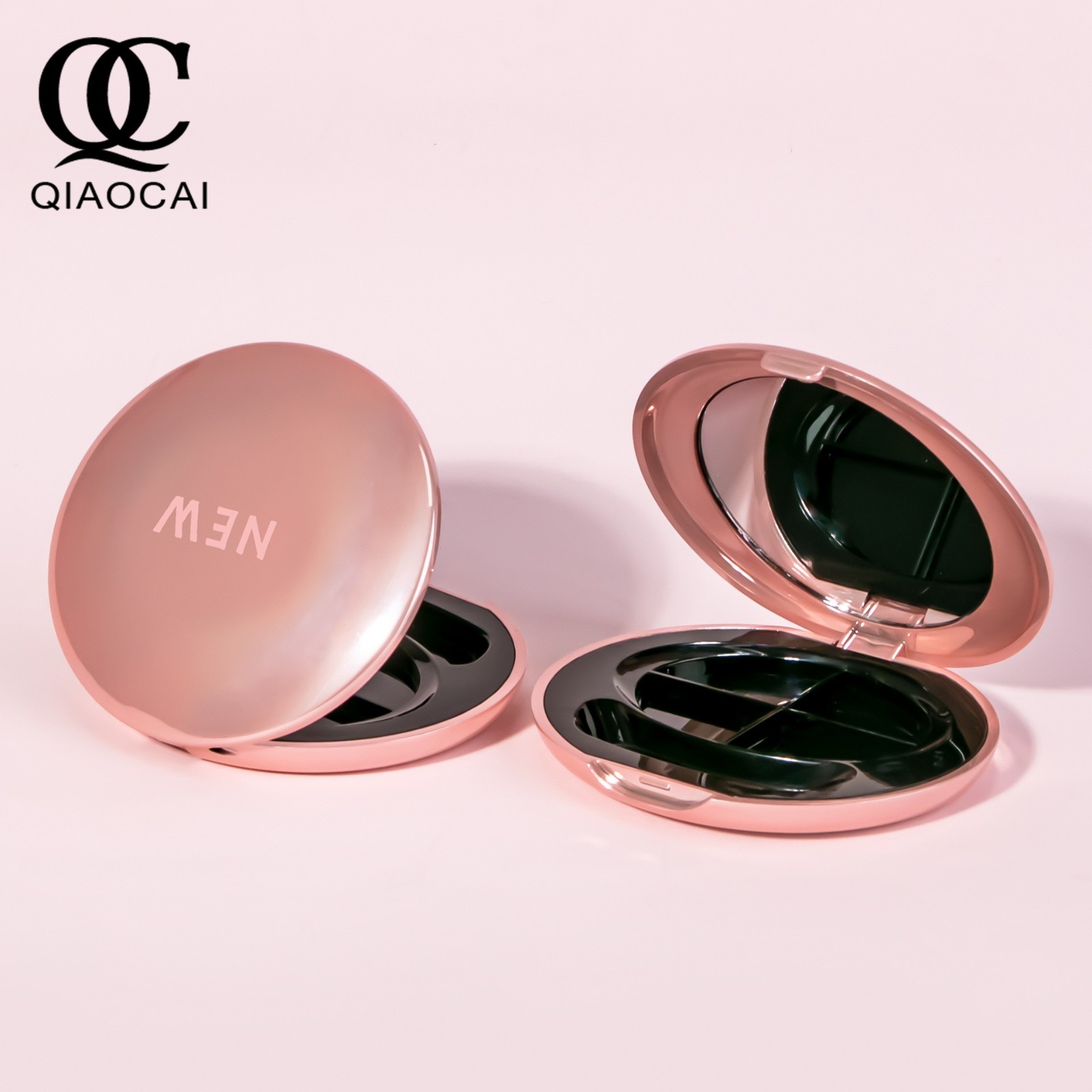 电镀韩式四色眼影盒带刷头超薄翻盖卡扣彩妆包材电镀彩妆壳跨境图3