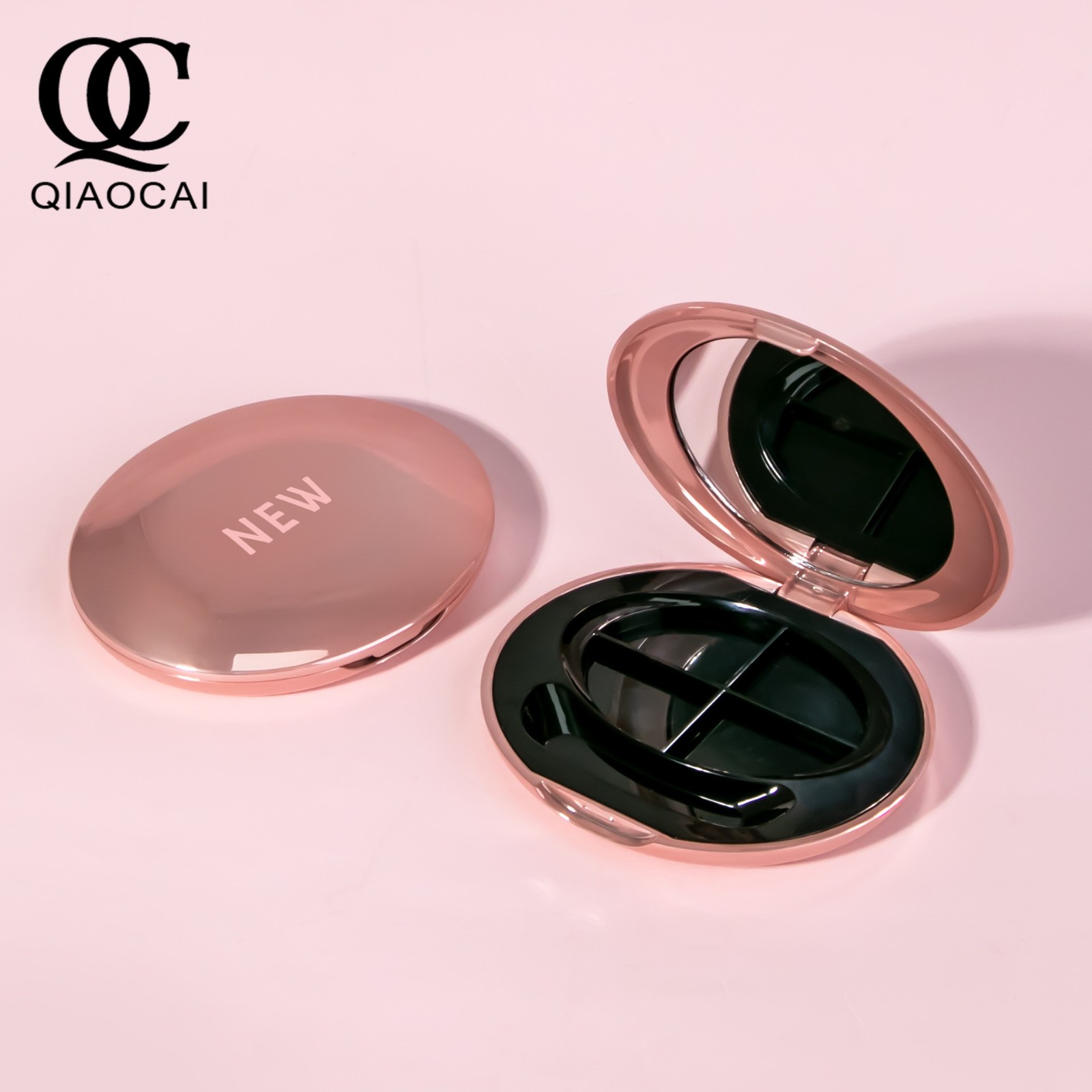 电镀韩式四色眼影盒带刷头超薄翻盖卡扣彩妆包材电镀彩妆壳跨境图2