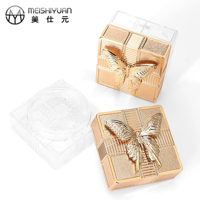 方形四宫格散粉盒空盒子包材 蝴蝶结定妆粉盒分装盒 蜜粉盒子包材图2