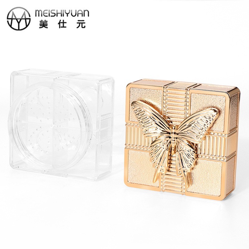 方形四宫格散粉盒空盒子包材 蝴蝶结定妆粉盒分装盒 蜜粉盒子包材图3