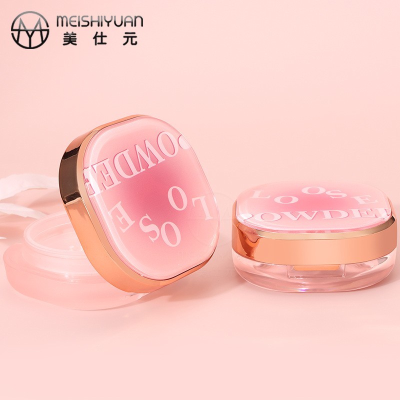 方形圆角散粉盒空盒包材 翻盖塑料网格蜜粉盒子 带顶片定妆粉盒子图2