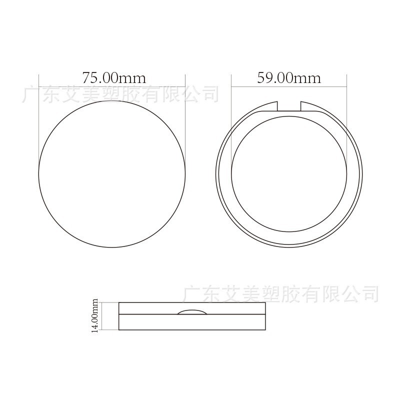 粉饼盒圆形磁扣银色单层带镜子单格单色内径59mm粉饼盒图3