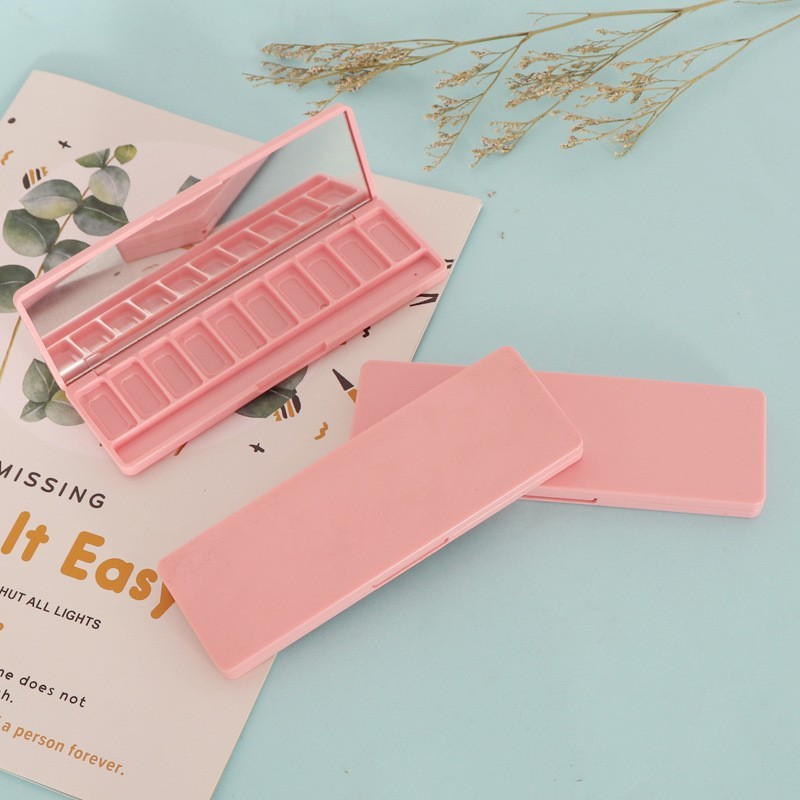 长方形平面十格十色带刷柄槽眼影盒子包材 可做透明可配镜子