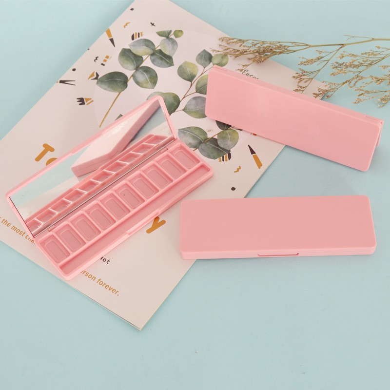 长方形平面十格十色带刷柄槽眼影盒子包材 可做透明可配镜子图3