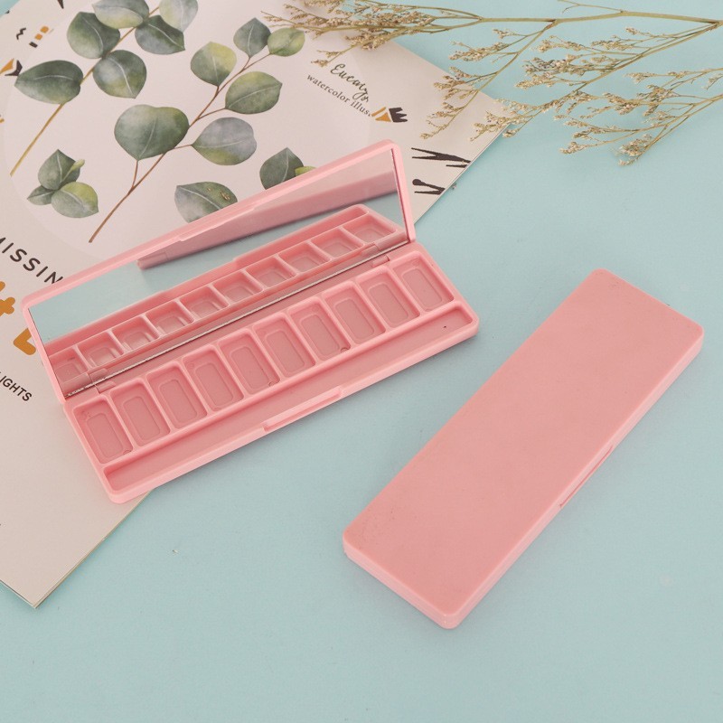 长方形平面十格十色带刷柄槽眼影盒子包材 可做透明可配镜子图4