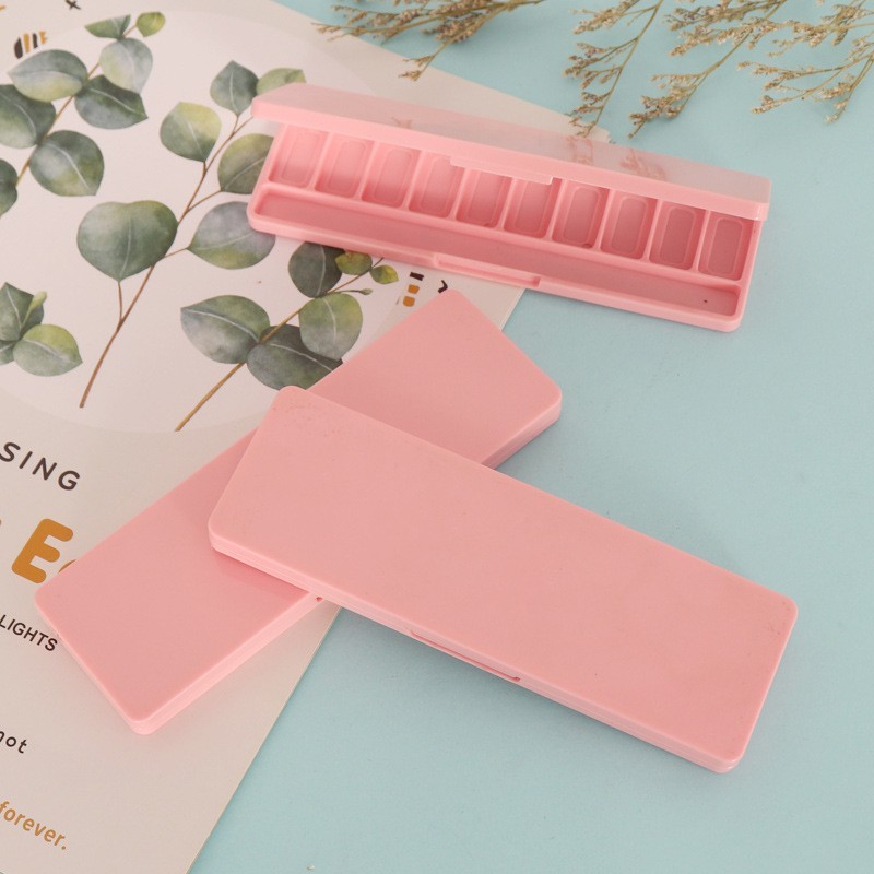 长方形平面十格十色带刷柄槽眼影盒子包材 可做透明可配镜子图2
