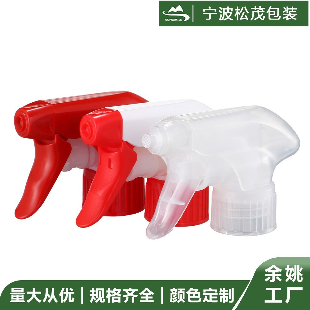 余姚工厂28牙全塑手扣式全塑料喷雾器平泵透明消毒液瓶喷头方枪