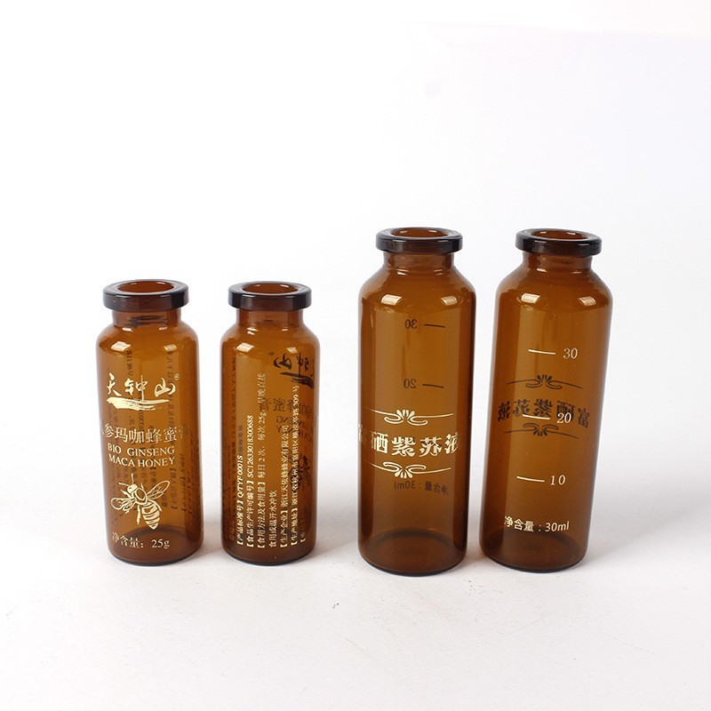 logo印字口服液玻璃拉管瓶卡口西林瓶透明药用管制烫金玻璃瓶厂家图3