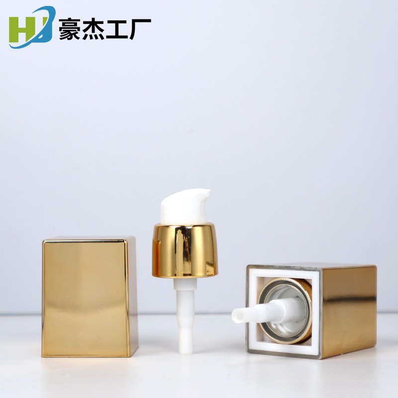 四方形粉底液瓶喷头 金色18牙+双层UV金色外罩 四方瓶泵头
