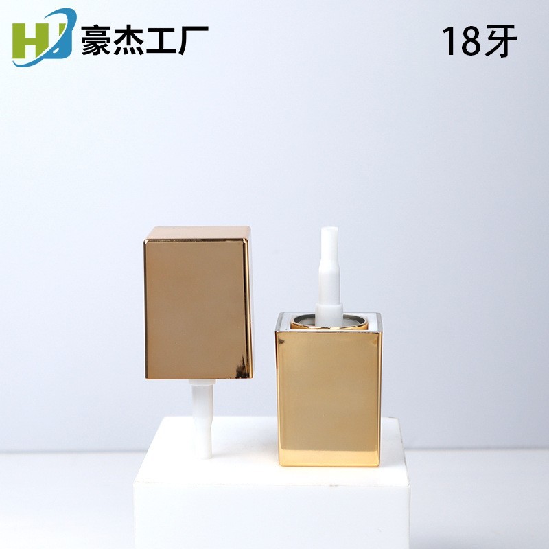 四方形粉底液瓶喷头 金色18牙+双层UV金色外罩 四方瓶泵头图2