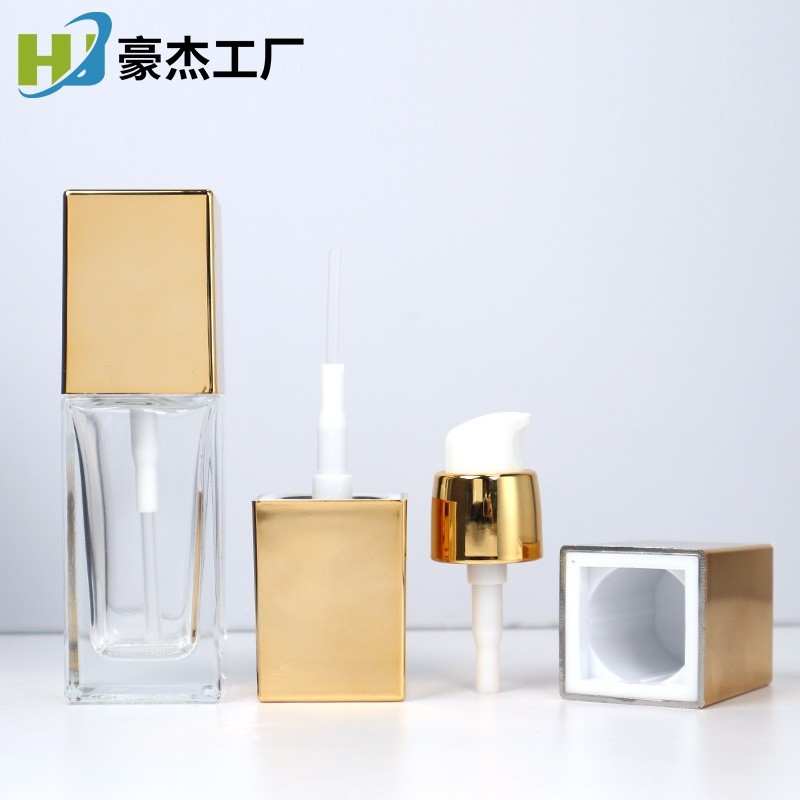 四方形粉底液瓶喷头 金色18牙+双层UV金色外罩 四方瓶泵头图4