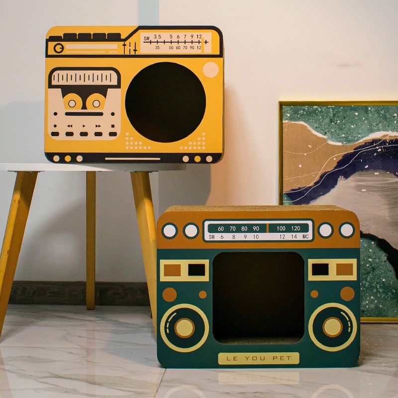 音机外观趣味猫玩具瓦楞纸猫屋立式猫抓板 工厂加工定制图3