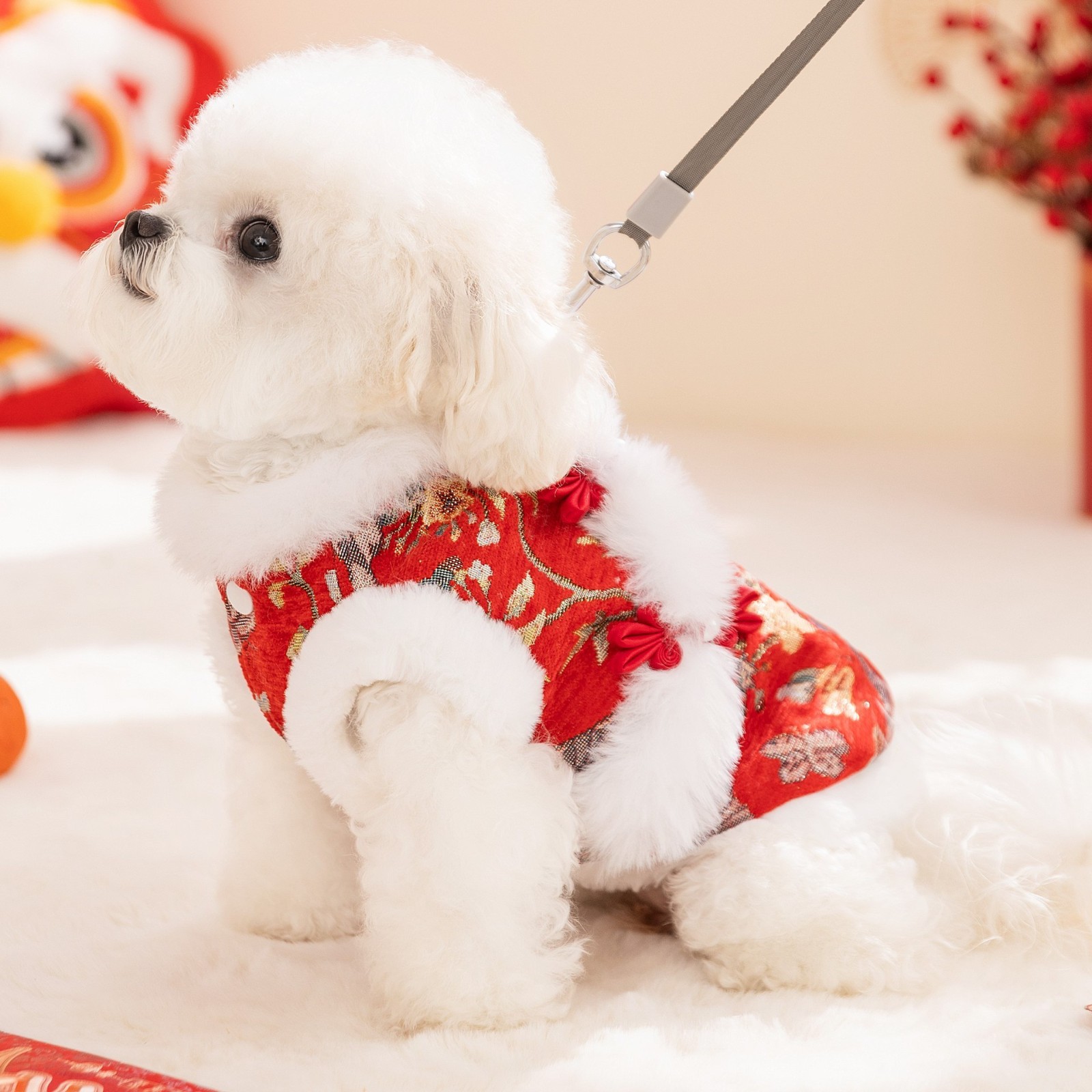 秋冬狗狗衣服新年喜庆保暖马甲棉衣小狗比熊泰迪宠物唐装猫咪衣服图3