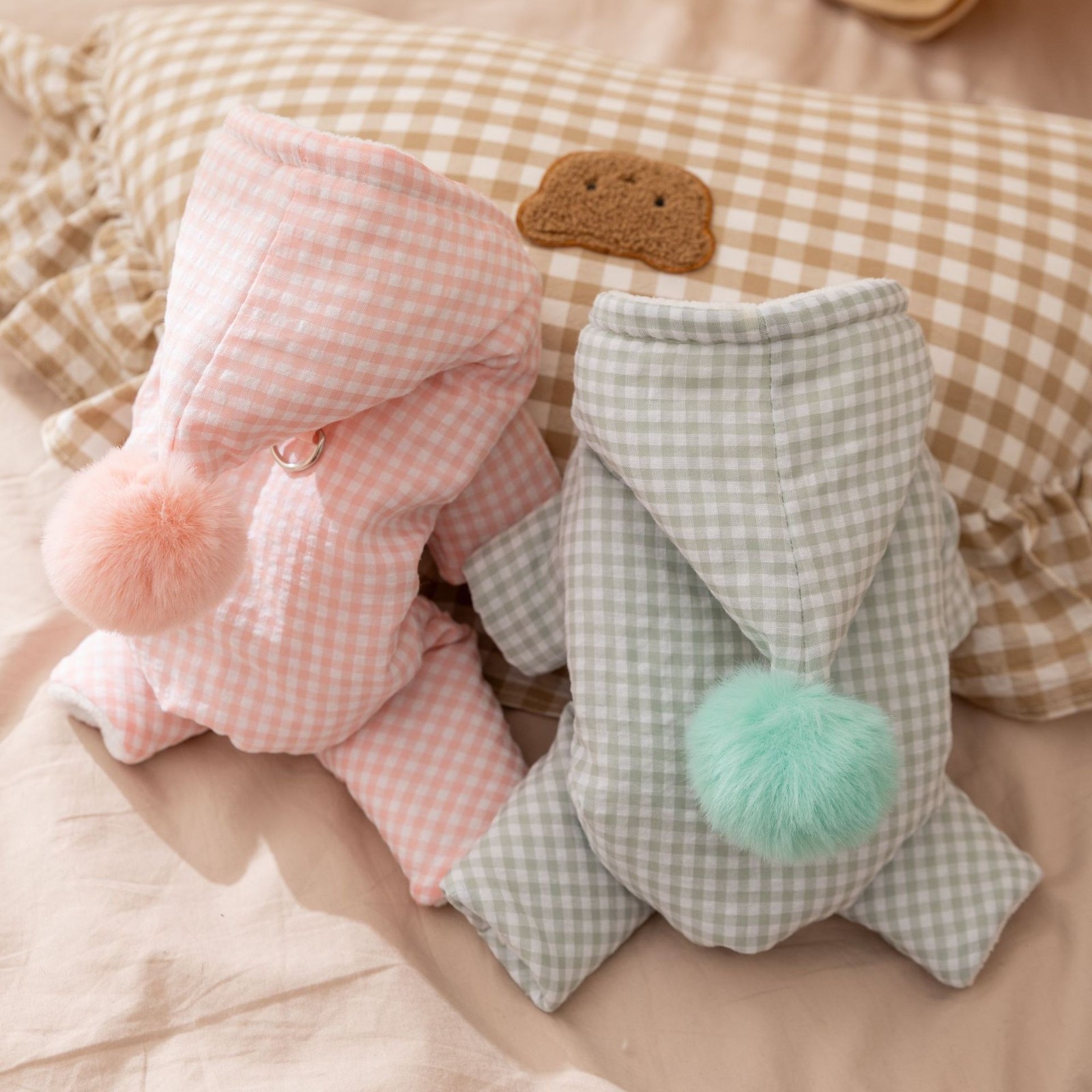 宠物衣服四脚棉衣圣诞节纯色格纹连帽衣服小型犬比熊泰迪狗狗衣服