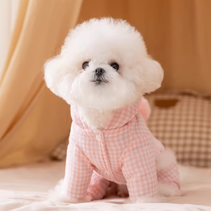 宠物衣服四脚棉衣圣诞节纯色格纹连帽衣服小型犬比熊泰迪狗狗衣服图4