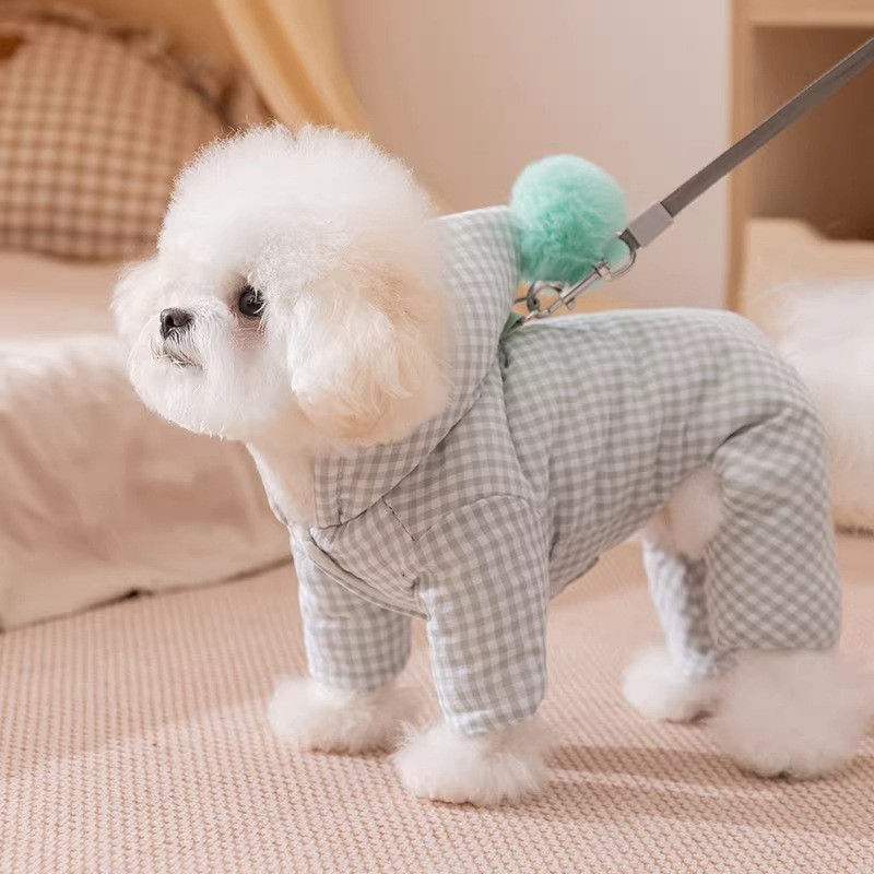 宠物衣服四脚棉衣圣诞节纯色格纹连帽衣服小型犬比熊泰迪狗狗衣服图3