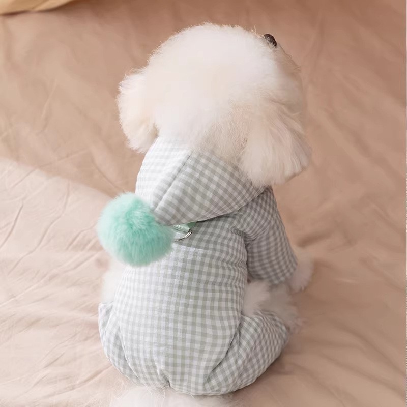 宠物衣服四脚棉衣圣诞节纯色格纹连帽衣服小型犬比熊泰迪狗狗衣服图2