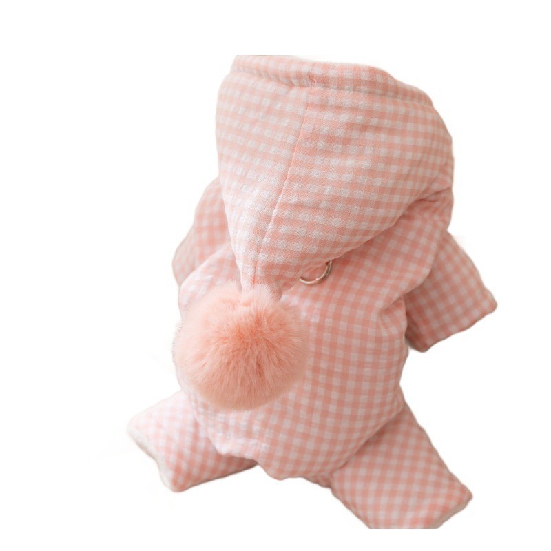 宠物衣服四脚棉衣圣诞节纯色格纹连帽衣服小型犬比熊泰迪狗狗衣服图5