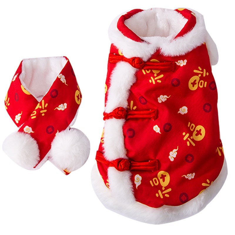 狗狗衣服新年喜庆唐装加厚保暖秋冬天马甲过年幼犬幼猫宠物狗唐装图5