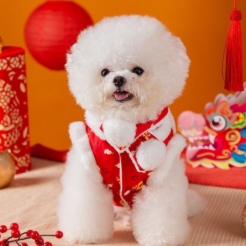狗狗衣服新年喜庆唐装加厚保暖秋冬天马甲过年幼犬幼猫宠物狗唐装图2