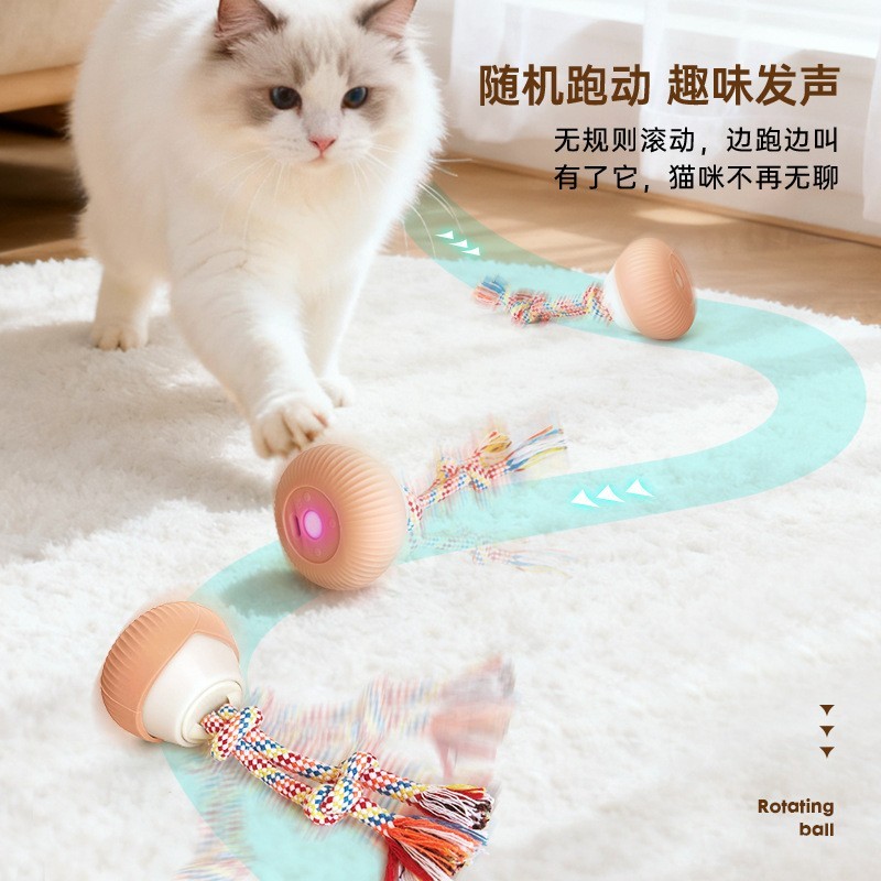宠物智能猫玩具自动旋转逗猫球套装猫自嗨解闷玩具绳结滚滚球新款图3
