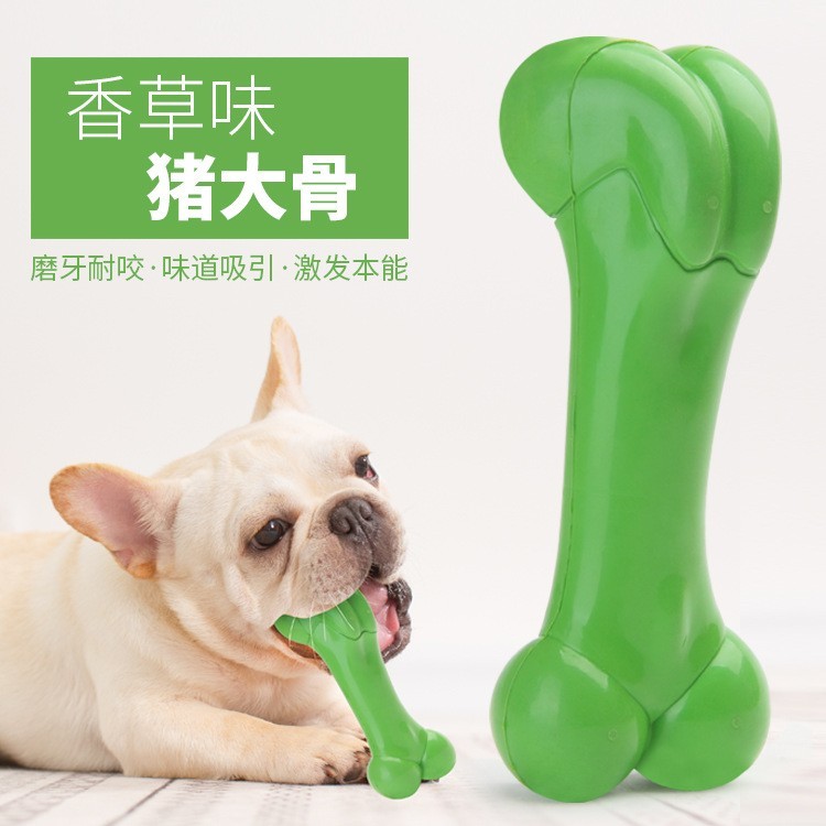 宠物玩具跨境 橡胶实心香草味骨头金毛德牧中大型犬磨牙狗玩 耐咬