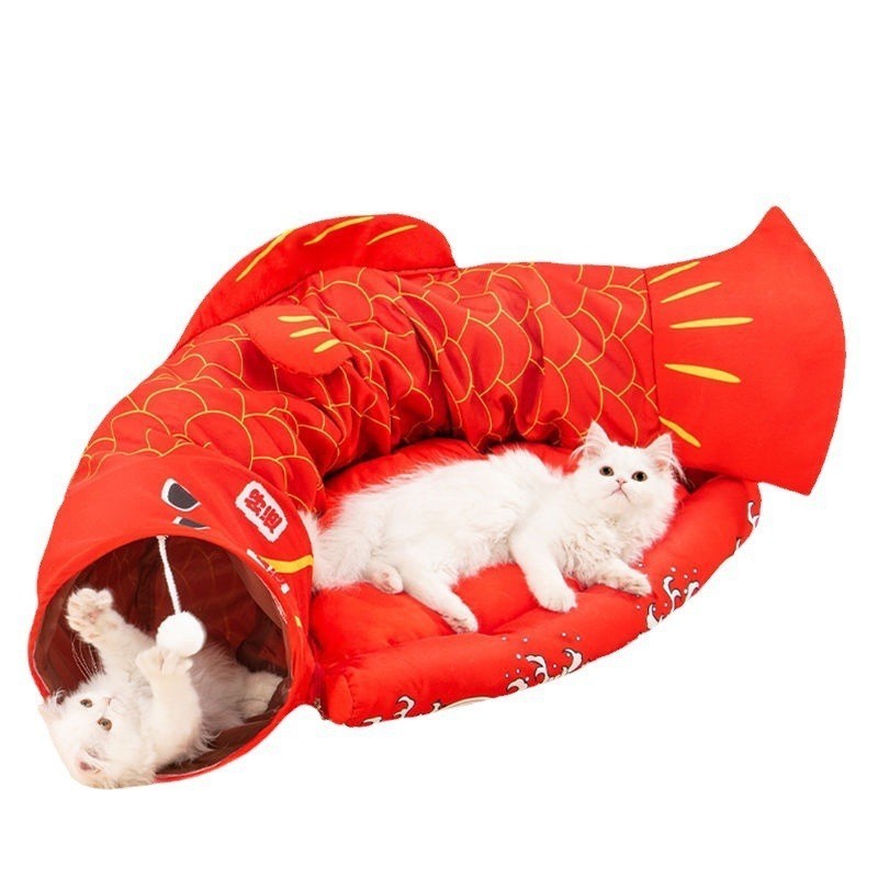 趣味猫咪四季锦鲤隧道封闭可拆洗猫咪躲避屋多猫家庭猫通道滚地龙图3