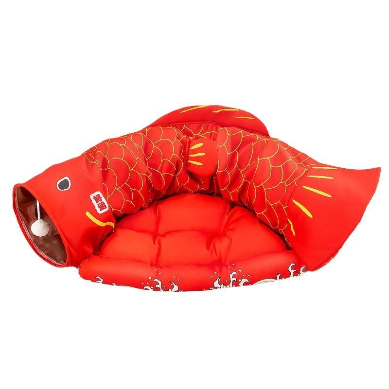 趣味猫咪四季锦鲤隧道封闭可拆洗猫咪躲避屋多猫家庭猫通道滚地龙图5