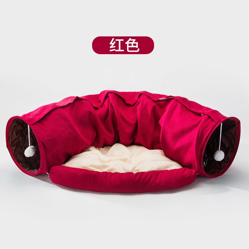 猫咪窝隧道床猫通道滚地龙可拆洗猫窝四季通用别墅猫玩具七彩猫笼图2