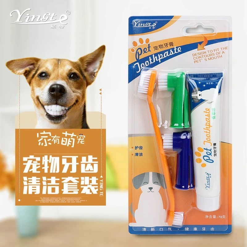 宠物牙膏牙刷狗狗猫咪洁牙狗猫指套小猫小狗一次性牙刷牙膏套装