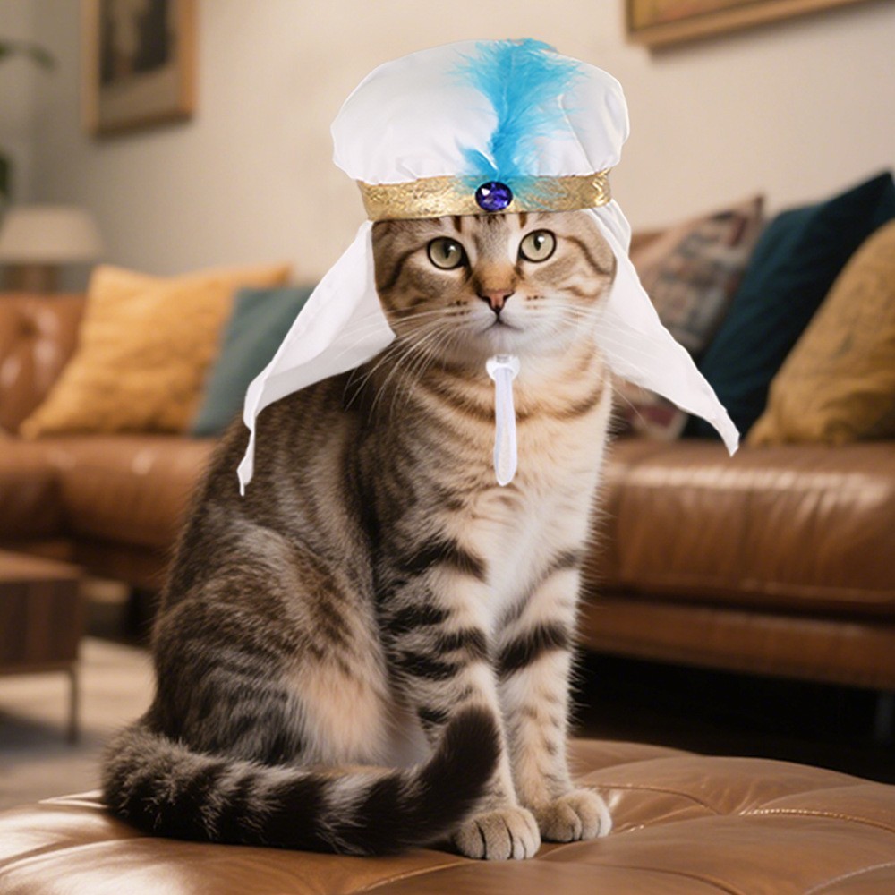 沙特阿拉伯宠物帽子万圣节宠物派对装扮 搞怪猫头巾装扮宠物头套图2