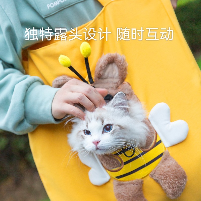 萌趣帆布猫包斜挎手提猫咪袋子小型犬可露头单肩包宠物外出包图3