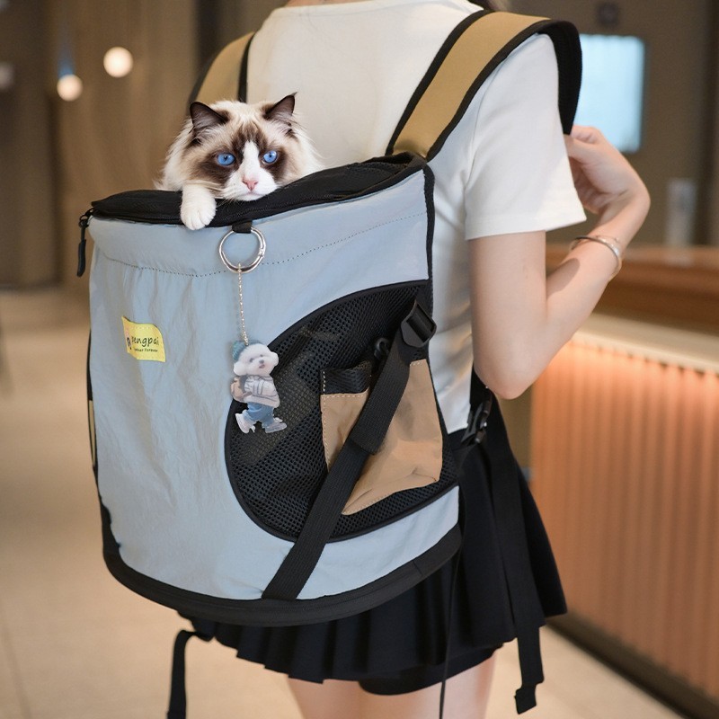 时尚宠物外出托特前置透气尼龙猫包出门猫洗澡便携双肩猫背包定制图3