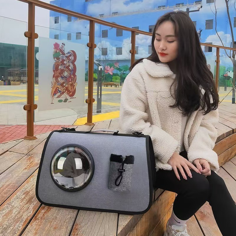 外出新款便携单肩背包手提透明宠物折叠狗狗猫咪太空舱透气外带